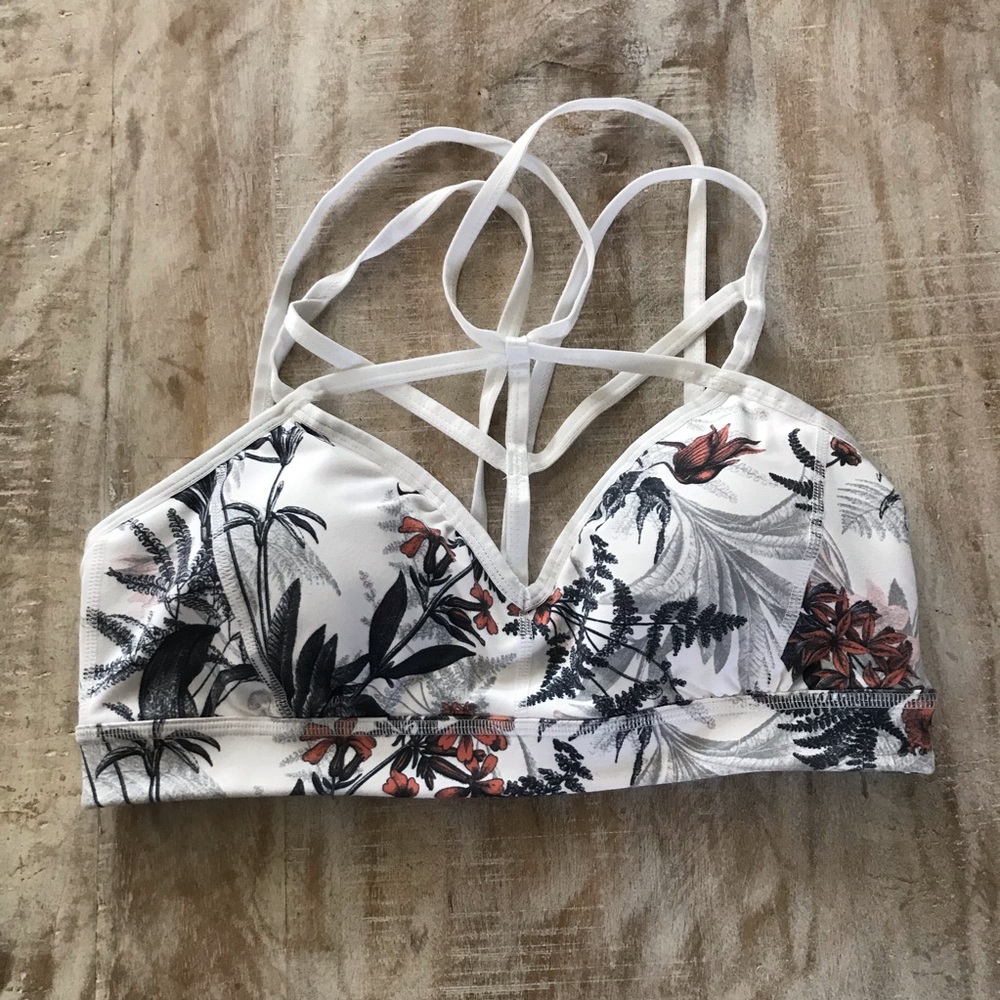 Zella Floral Print Cage Style Sports Bra {White} M - Picture 4 of 8